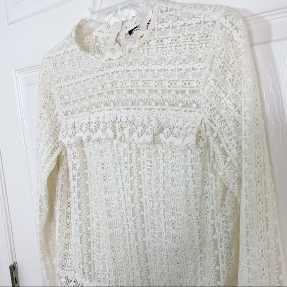 Topshop Embroidered Lace Mock Neck LS Top - Picture 3 of 9